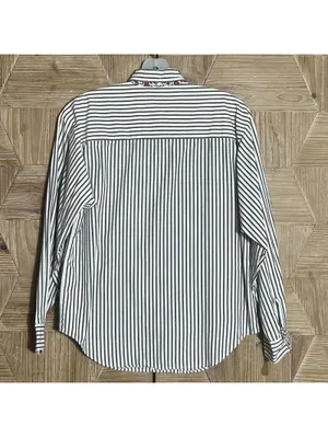 Charter Club Petites 4 Grey White Striped Cotton Button Up Shirt Business Casual thumbnail 6