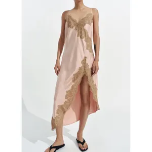 Zara Collection Y2K Lace Tank Dress Satin Pink Brown Fairy Asymmetric Slip thumbnail 9