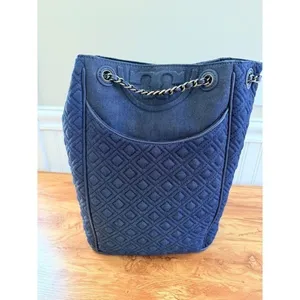 Tory Burch Fleming Denim Quilted Convertible Backpack Shoulder Bag Large thumbnail 2