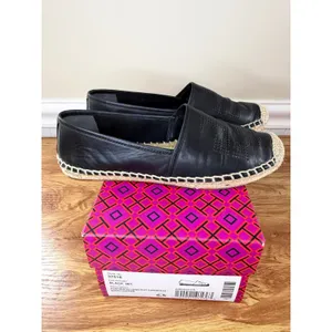 Tory Burch Black Perforated Logo Nappa Leather Espadrille Flats Size 6.5 thumbnail 10