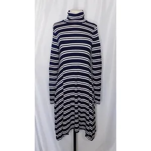 Anthropologie MAEVE Navy Blue White Striped Turtleneck‎ Jersey Knit Dress Small thumbnail 2