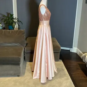 Women’s Full Length Sequined Bodice V-Neck Party Prom Dress Size 8 NWOT thumbnail 7