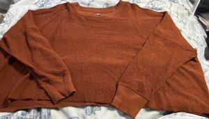 Aerie Warm Brown Crewneck Cropped Sweater thumbnail 1