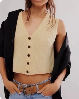 Free People Beatrice Cashmere Vest Pastel Yellow Small thumbnail 1