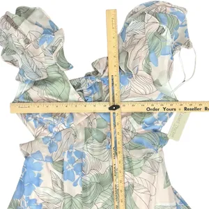 Big Water Blue Sky Pink Blue Green Floral Flutter Tie Back Maxi Dress S NEW Tags thumbnail 6