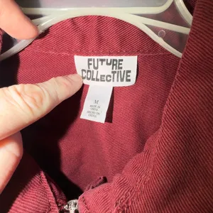 Women's Burgundy denim Jumpsuit size medium cropped length thumbnail 3