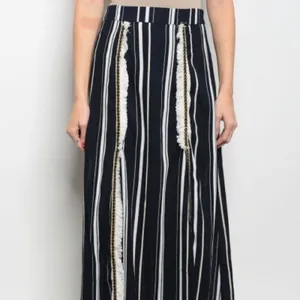 Polagram Navy Blue & White Stripe Split Maxi Skirt Women's Size Large thumbnail 3