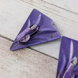 Vintage Clip On Earrings Retro Deep Purple Statement Triangle 1.25" large thumbnail 7