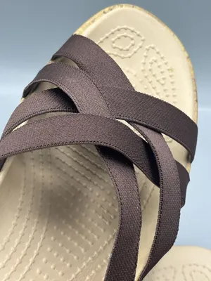 Crocs Edie Slide Sandals Women 9 Brown Stretch Criss Cross Straps Beach Slip On thumbnail 8