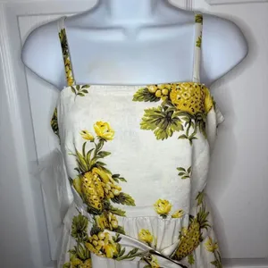 TAHARI Linen Blend Vintage Pineapple Strapless Midi Dress Cream Yellow 8 NWT thumbnail 4