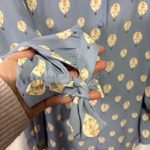 41 Hawthorn Top 2X Cute Blue Silky Hot Air Balloon Print Shirt Blouse Tie Sleeve thumbnail 6