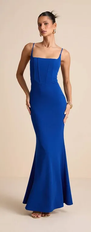 Lulus Infinite Glory Royal Blue Mermaid Maxi Dress Corset Gown Small NEW thumbnail 1