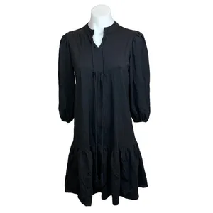 Blank Black Balloon Sleeve Tassel Tie Neck Split V-Neck Tiered Midi Dress Sz XS thumbnail 2