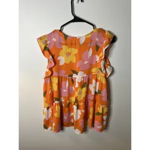 Wm‎ Med Orange Floral Babydoll Flutter Sleeve Cottage Spring Feminine Summer thumbnail 3