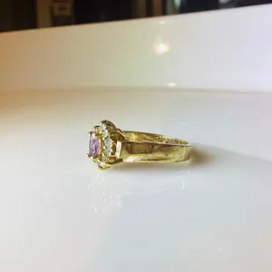 Simulated Amethyst and Crystal Halo Ring Gold thumbnail 3