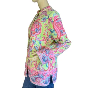 La Cera Pink & Green Paisley Print Quilted Reversible Jacket (L) thumbnail 4