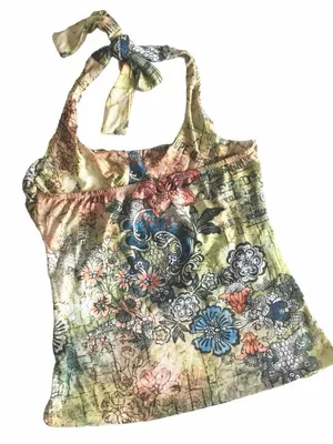 new Boho Chic ❤︎ Floral Watercolor Print Draped Halter Top ❤︎ Pin Up ❤︎ Large thumbnail 12