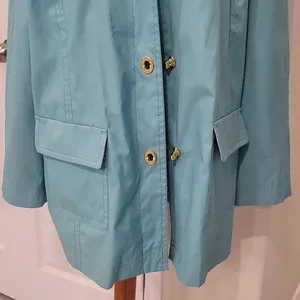 Isaac Mizrahi Live Turquoise Rain Trench Jacket XL Coat A213138 QVC Blue thumbnail 3