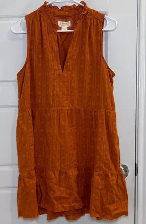 Anthropologie Maeve Rust Orange Tiered Mini Dress Sleeveless Boho Small thumbnail 1