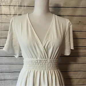 Altar'd State White Smocked-Waist V-Neck Mini Dress thumbnail 3
