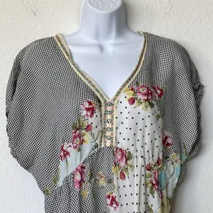 Johnny Was Silk Tunic M floral Embroidered Gathered Waist blouse lightweight thumbnail 10