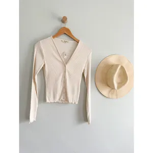 Madewell | NWT Lettuce Hem‎ V Neck Cardigan Ivory Ribbed | Sz XXS thumbnail 2