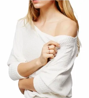 Free People White Drippy Mercury Waffle Knit Oversized Boho Casual Top XS thumbnail 1