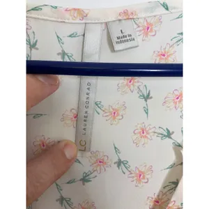 LC Lauren Conrad Blouse Womens Large White Floral Excellent Sleeveless V-Neck thumbnail 3