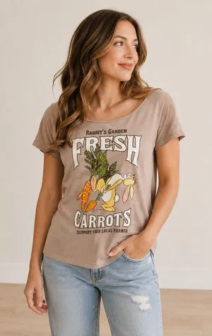Disney Winnie the Pooh Rabbit Fresh Carrots Graphic Tee Tan XS‎ NEW thumbnail 1