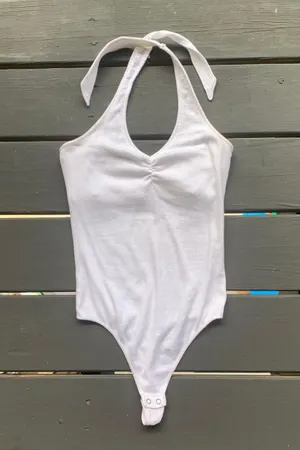 Hollister White Ribbed Halter Bodysuit thumbnail 1