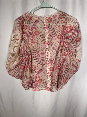 Karlie Womens Paris Floral Crochet Trim Top Blouse Pink Large thumbnail 6