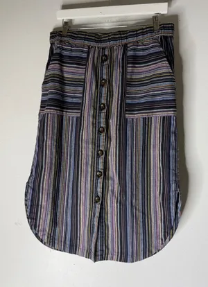 Mododoc Multi Color Striped Button Down midi pull on skirt Size medium Blue thumbnail 1