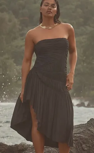 Anthropologie Celandine Black Asymmetrical Tube Top Dress thumbnail 1
