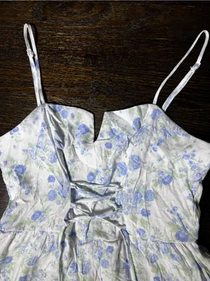 Altar’d State Vinka White and Blue Floral Lace-Up Mini Dress Lace Up Size Large thumbnail 3