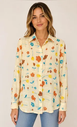 90s Vintage Beverly Rose Floral Button Up Blouse Retro Mod‎ Scandinavian thumbnail 1