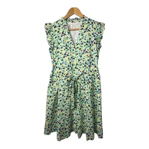 On 34th Floral‎ Flutter Sleeve Dress Womens XS Green White Mini Belted Pockets thumbnail 2