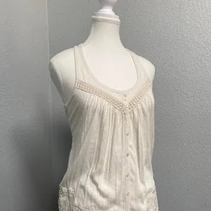 Y2k American Eagle Creme Tank Blouse Lace Trim Racerback Boho Cottage Summer thumbnail 2