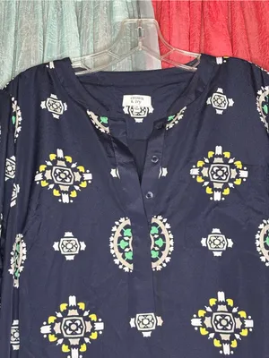 crown & ivy Navy Dress with Green, Yellow & White Medallion Print thumbnail 3