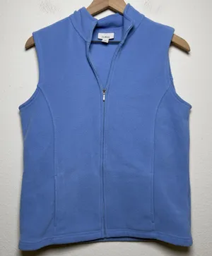 LL Bean Women Mountain Classic Vest Sweater M Blue Polartec Fleece Full Zip‎ thumbnail 1