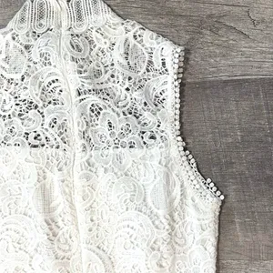 Main Strip White Crochet Lace Overlay Midi Dress M Sleeveless High Neck Bridal thumbnail 7