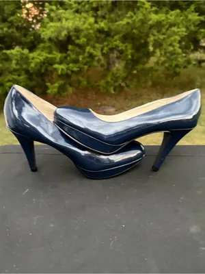 Nickels Navy Blue Patent Leather "Denny" Platform Pump Heels Size 7.5M thumbnail 5
