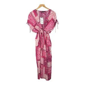 Zara Patchwork Paisley Cotton Maxi Dress Cutout Side M Pink NWT Blogger Favorite thumbnail 2