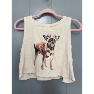 Offline by Aerie Wow Waffle Knit Cream Chihuahua Distressed Crop Tank Top M thumbnail 2