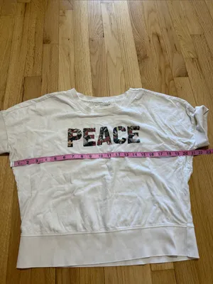 by Anthropologie White Peace Short Sleeve T-Shirt Sz S thumbnail 4