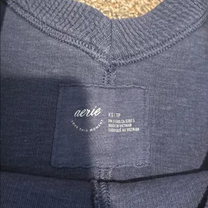Aerie V-Neck Wonder Textured Knit Oversized Sweatshirt - Blue thumbnail 3