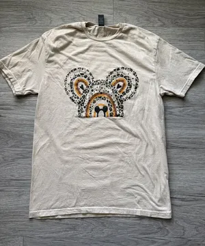 Cream with Leopard Mickey Mouse Graphic Tee Size M thumbnail 1