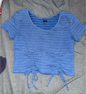 SO Blue Ribbed Drawstring Crop Top Size M thumbnail 1
