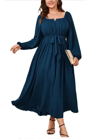 NEW Plus Size Long Sleeve Square Neck Wedding Guest Midi Dress L thumbnail 1
