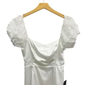 Lulus Precious Enchantment White Satin Floral Puff Sleeve Mini Dress size S NWT thumbnail 5