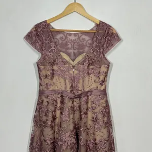 Azazie Sanna Midi Tulle A-Line Dress‎ Size 6 Dusty Rose Champagne Floral Lace thumbnail 5